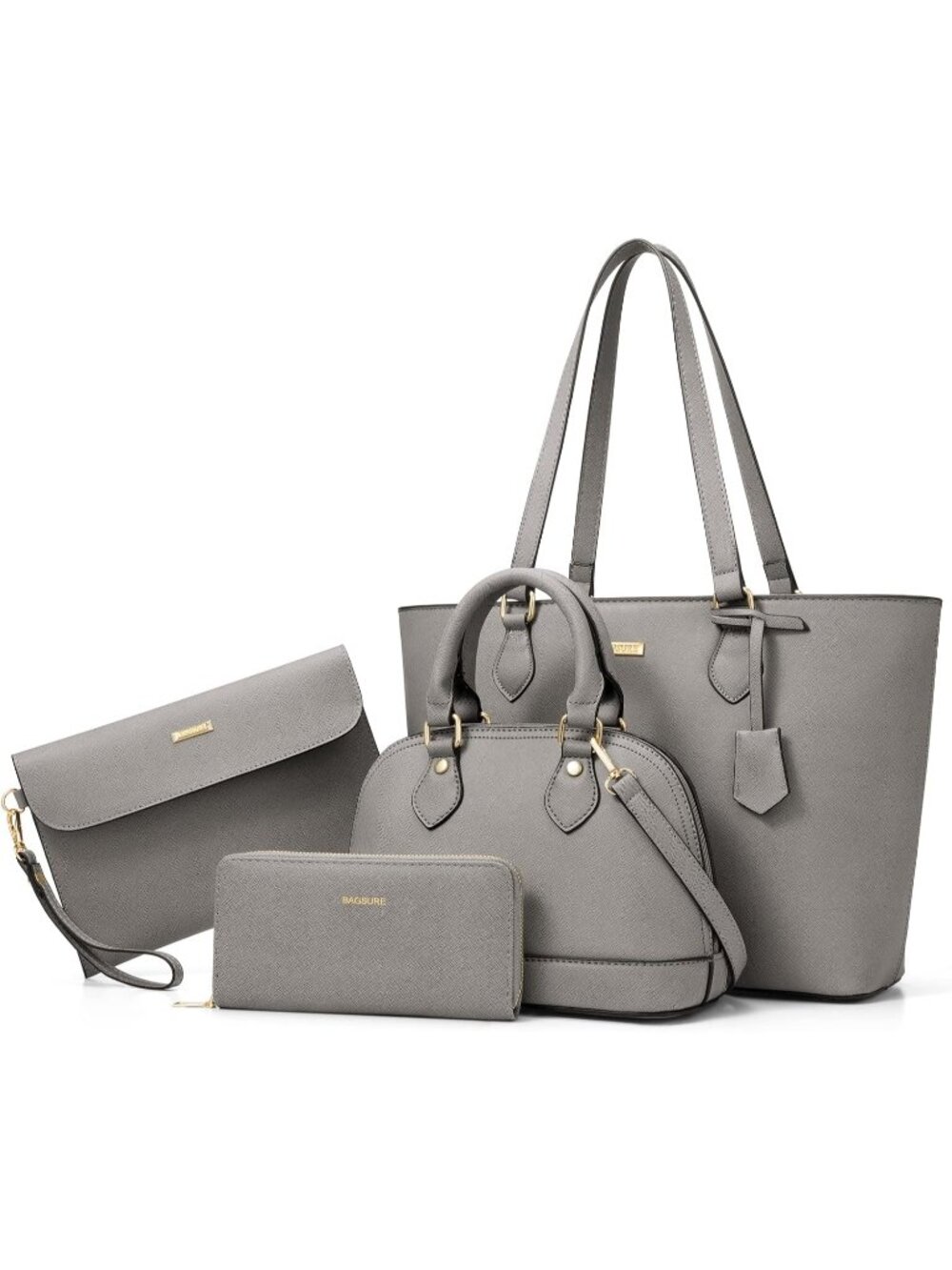 Women's Grey 4-Piece Crossbody Bag and Wallet Purse Set With a Large Tote Bag